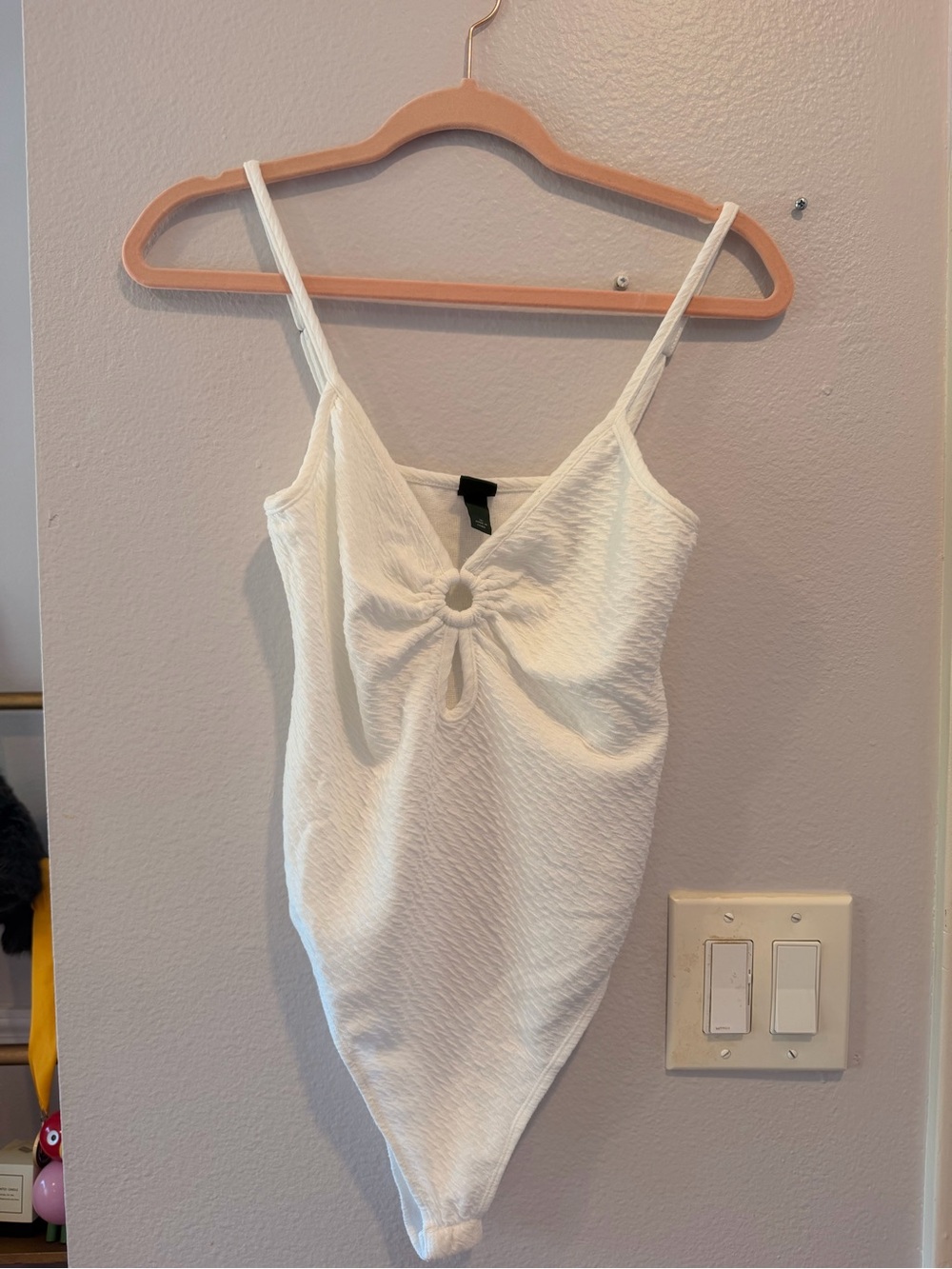 wild fable White Textured Bodysuit with Ring Detail